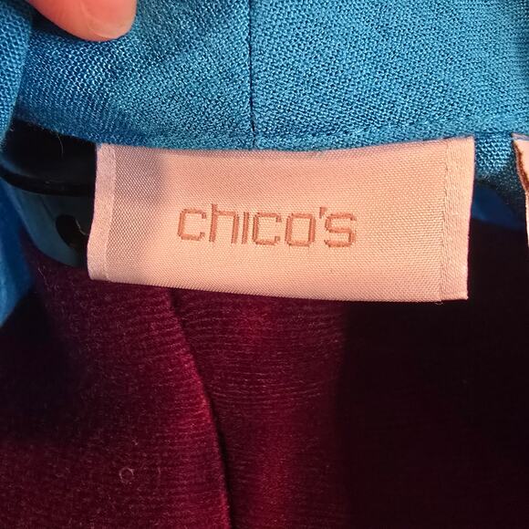 Women's Chico's Blue Rayon Blend Open Front Cardigan | Size 2 (Large) - Picture 8 of 9